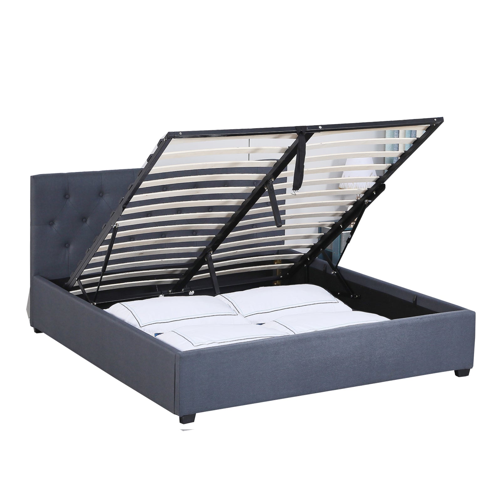 Milano Capri Luxury Gas Lift Bed Frame Base And Headboard With Storage