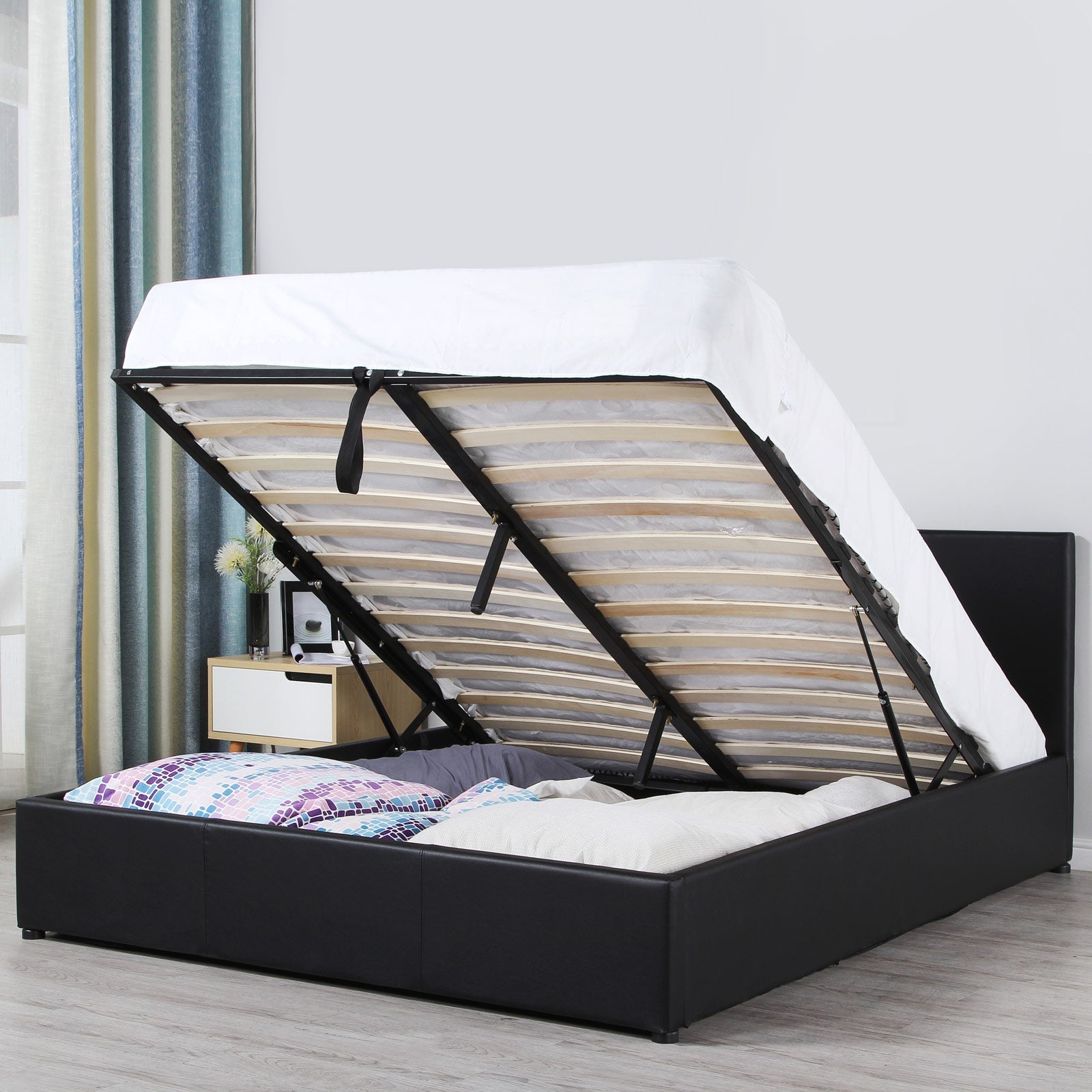 Milano Luxury Gas Lift Bed Frame And Headboard Queen Black